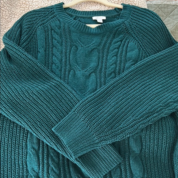 J. Jill Forest Green Crew Neck Sweater with Cable Knit - Picture 4 of 7